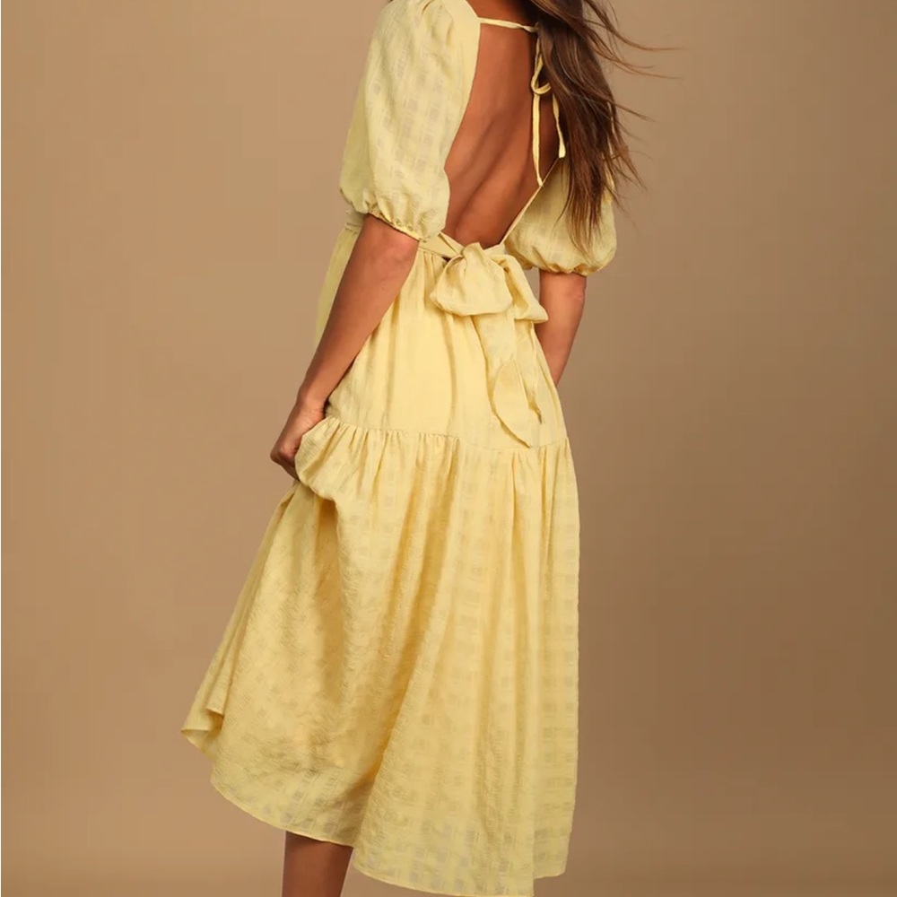 Lulus Hello Sweetheart Light Yellow Puff Sleeve Tiered Midi Dress Size XS - Picture 2 of 8